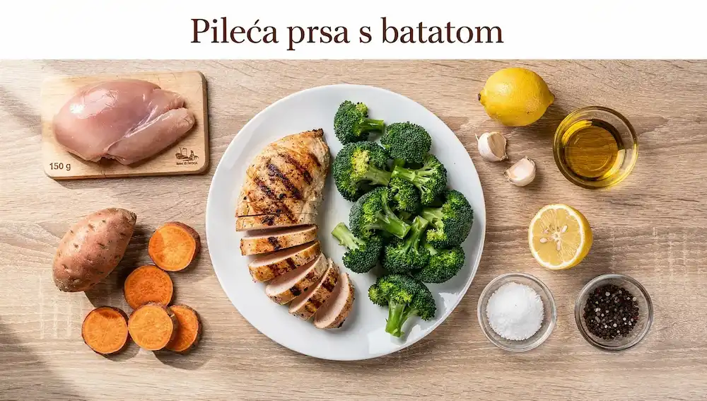 Pileća prsa s batatom i brokulom na pari