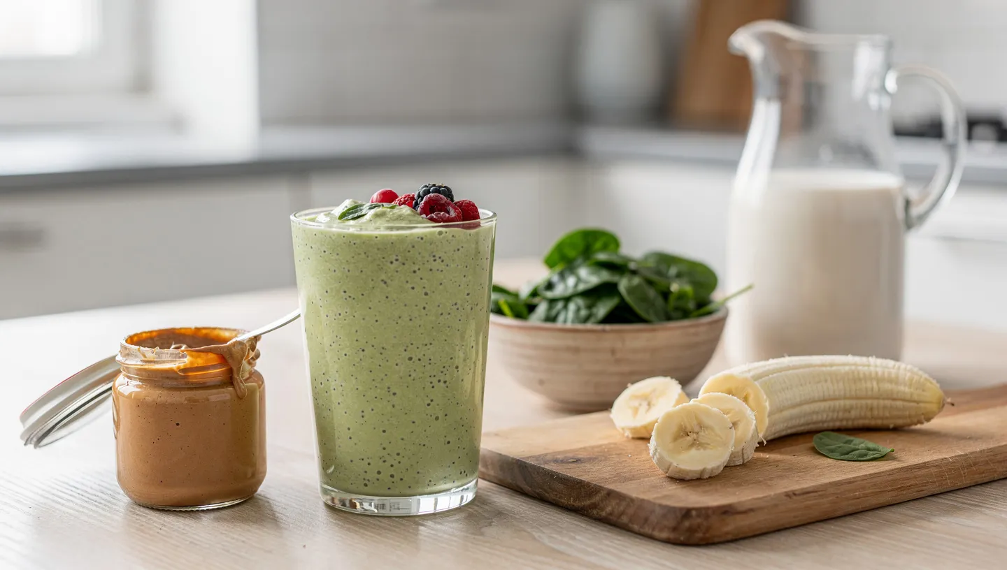 Proteinski smoothie sa špinatom i bademovim maslacem